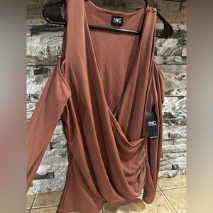 I.N.C. Women’s Long Sleeve Dress Shirt - Size Large & XL - Root Beer Brown